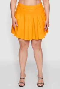 Womens Plus Size Chic High Waisted Mini Pleated Skirt, Yellow, Size 3X