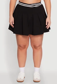 Womens Plus Size Varsity Stripe Waistband Pleated Skirt, Black, Size 3X