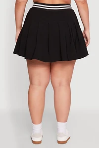 Womens Plus Size Varsity Stripe Waistband Pleated Skirt, Black, Size 2X
