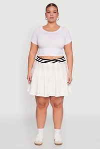 Womens Plus Varsity Stripe Waistband Pleated Skirt, White,