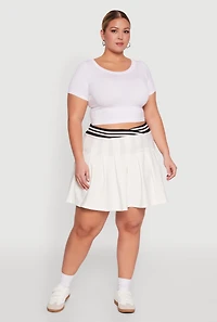Womens Plus Varsity Stripe Waistband Pleated Skirt, White,