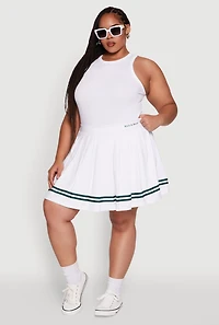 Plus Trendy High Waisted Graphic Pleated Varsity Stripe Skirt