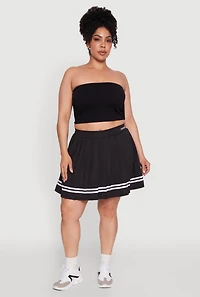 Womens Plus Size Trendy High Waisted Graphic Pleated Varsity Stripe Skirt, Black, Size 3X