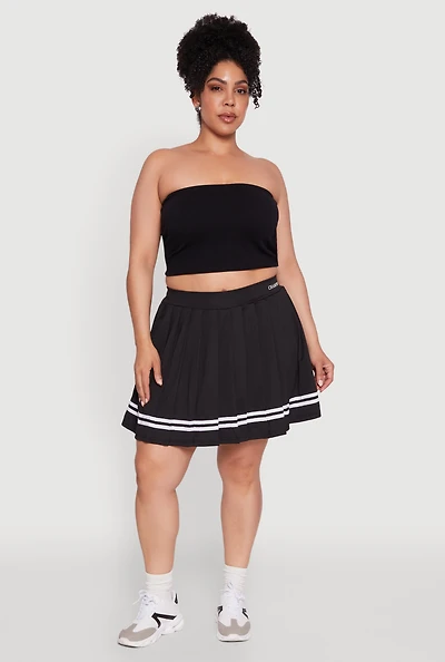 Womens Plus Size Trendy High Waisted Graphic Pleated Varsity Stripe Skirt, Black, Size 1X