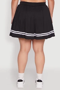 Womens Plus Size Trendy High Waisted Graphic Pleated Varsity Stripe Skirt, Black, Size 3X