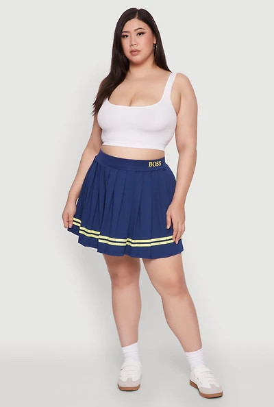 Womens Plus Trendy High Waisted Graphic Pleated Varsity Stripe Skirt,