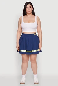 Womens Plus Trendy High Waisted Graphic Pleated Varsity Stripe Skirt,