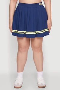 Womens Plus Trendy High Waisted Graphic Pleated Varsity Stripe Skirt,