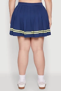 Womens Plus Trendy High Waisted Graphic Pleated Varsity Stripe Skirt,