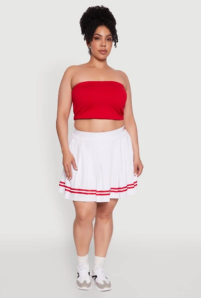 Womens Plus Size Trendy High Waisted Graphic Pleated Varsity Stripe Skirt, White, Size 2X