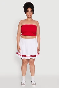 Womens Plus Size Trendy High Waisted Graphic Pleated Varsity Stripe Skirt, White, Size 2X