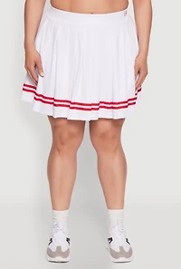 Womens Plus Size Trendy High Waisted Graphic Pleated Varsity Stripe Skirt, White, Size 2X
