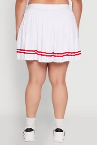 Womens Plus Size Trendy High Waisted Graphic Pleated Varsity Stripe Skirt, White, Size 2X