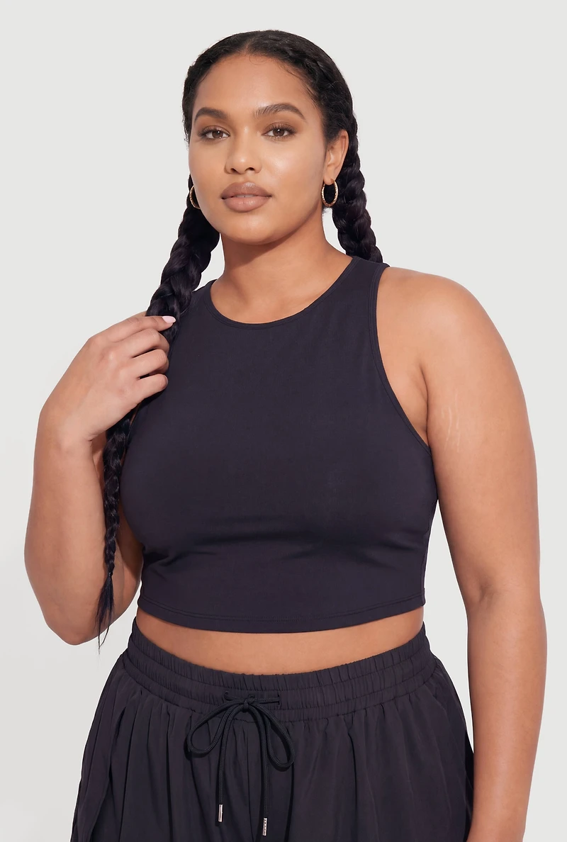 Plus Crop Tank Top with Shelf Bra