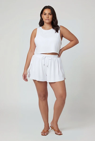 Plus Drawstring Waist Lined Dolphin Shorts
