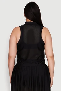 Womens Plus Size Active Racerback Jersey Mesh Back Polo Shirt, Black, Size 1X