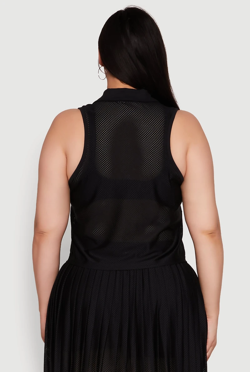 Womens Plus Active Racerback Jersey Mesh Back Polo Shirt,
