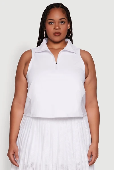 Womens Plus Size Active Racerback Jersey Mesh Back Polo Shirt, White, Size 1X
