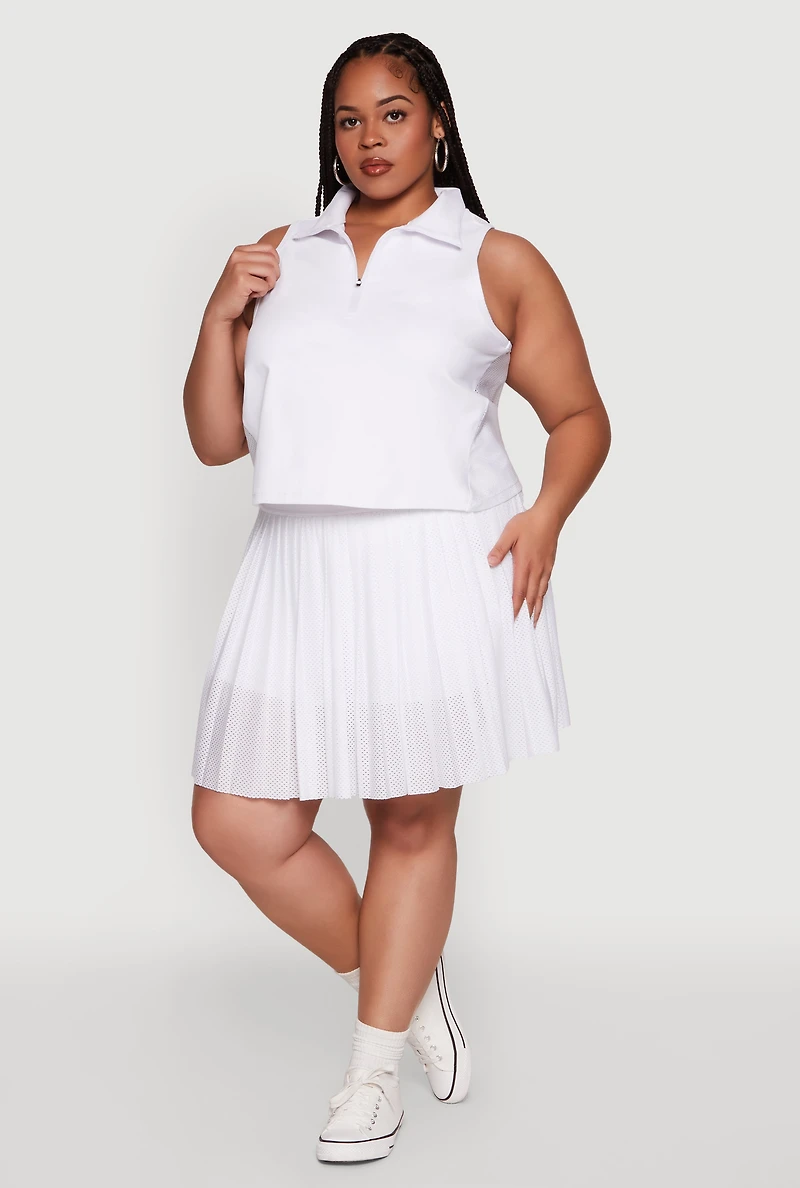 Womens Plus Size Active Racerback Jersey Mesh Back Polo Shirt, White, Size 2X