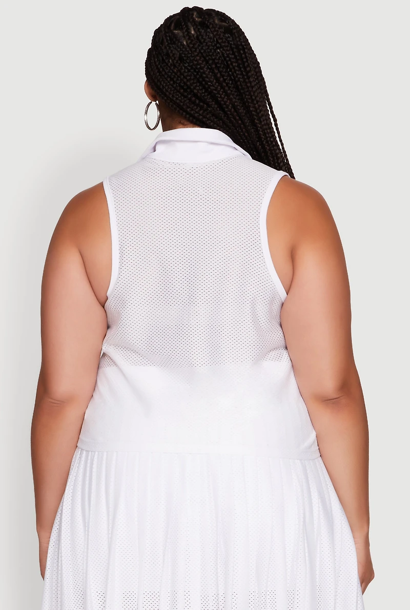 Womens Plus Size Active Racerback Jersey Mesh Back Polo Shirt, White, Size 1X