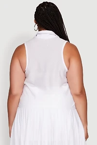 Womens Plus Size Active Racerback Jersey Mesh Back Polo Shirt, White, Size 1X