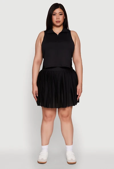 Womens Plus Trendy Jersey Mesh Pleated Active Skort,