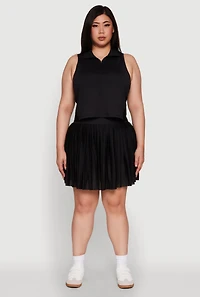 Womens Plus Trendy Jersey Mesh Pleated Active Skort,