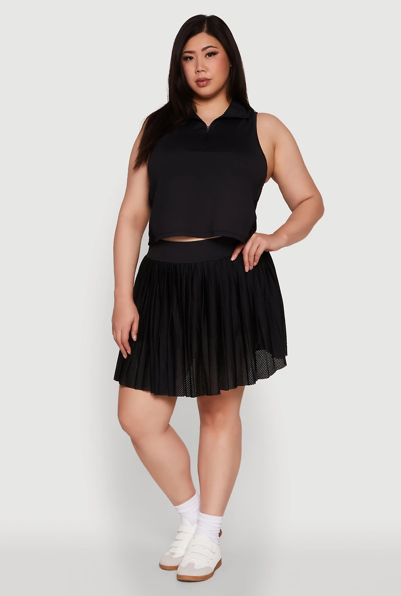 Womens Plus Size Trendy Jersey Mesh Pleated Active Skort, Black, Size 3X