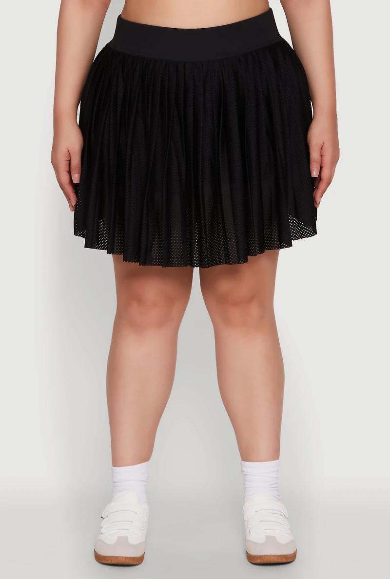Womens Plus Size Trendy Jersey Mesh Pleated Active Skort, Black, Size 3X