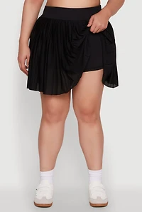 Womens Plus Trendy Jersey Mesh Pleated Active Skort,
