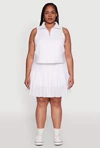 Womens Plus Trendy Jersey Mesh Pleated Active Skort, White,