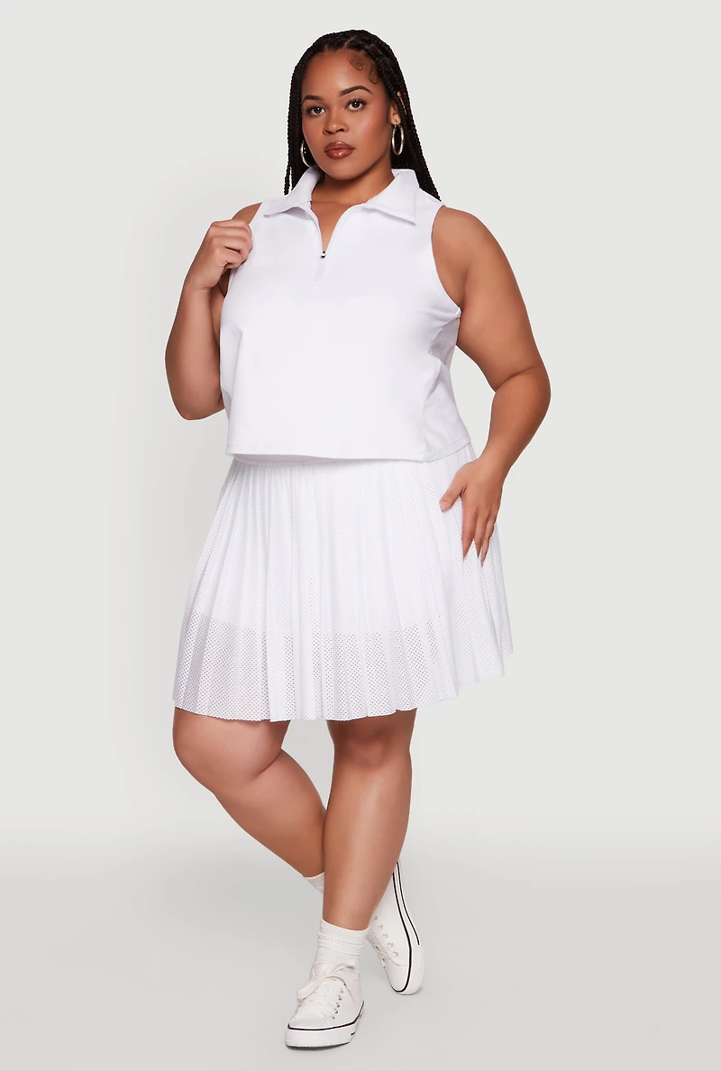 Womens Plus Size Trendy Jersey Mesh Pleated Active Skort, White, Size 2X