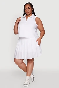 Womens Plus Size Trendy Jersey Mesh Pleated Active Skort, White, Size 2X