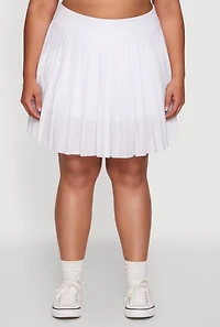 Womens Plus Trendy Jersey Mesh Pleated Active Skort, White,