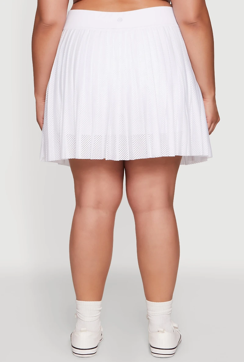 Womens Plus Size Trendy Jersey Mesh Pleated Active Skort, White, Size 2X