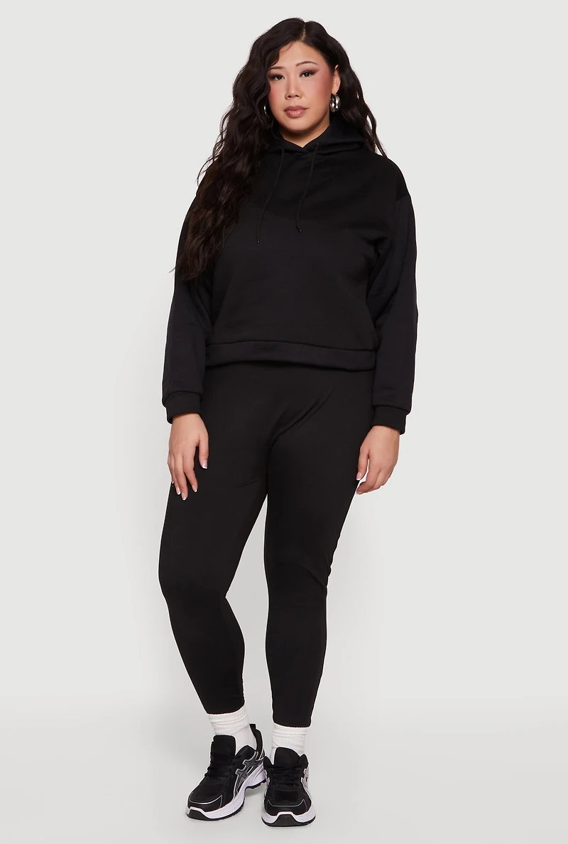 Plus Drawstring Hooded Pullover Sweatshirt