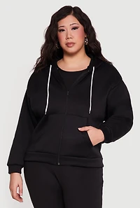 Plus Drop Shoulder Zip Front Hooded Sweatshirt