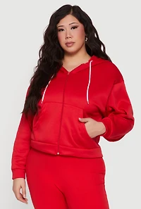 Plus Drop Shoulder Zip Front Hooded Sweatshirt