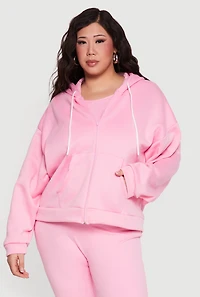 Plus Drop Shoulder Zip Front Hooded Sweatshirt