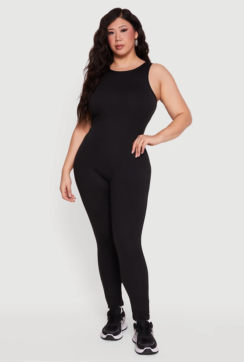 Plus Sleeveless Crew Neck Catsuit