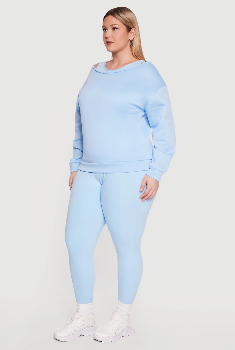 Plus Raw Edge Boat Neck Sweatshirt