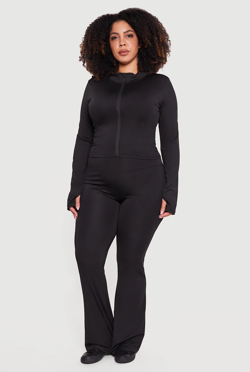 Plus Zip Front Mock Neck Active Jacket with Thumb Holes