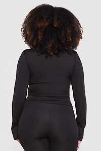 Plus Zip Front Mock Neck Active Jacket with Thumb Holes