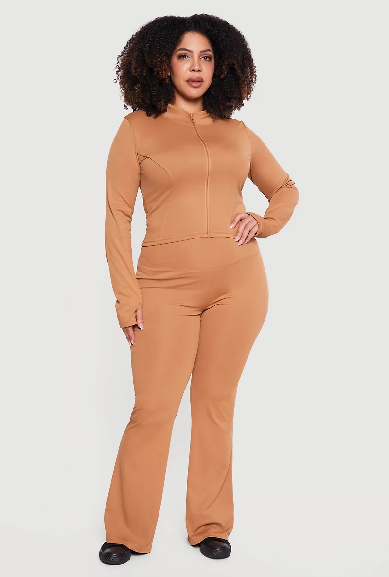 Plus Zip Front Mock Neck Active Jacket with Thumb Holes