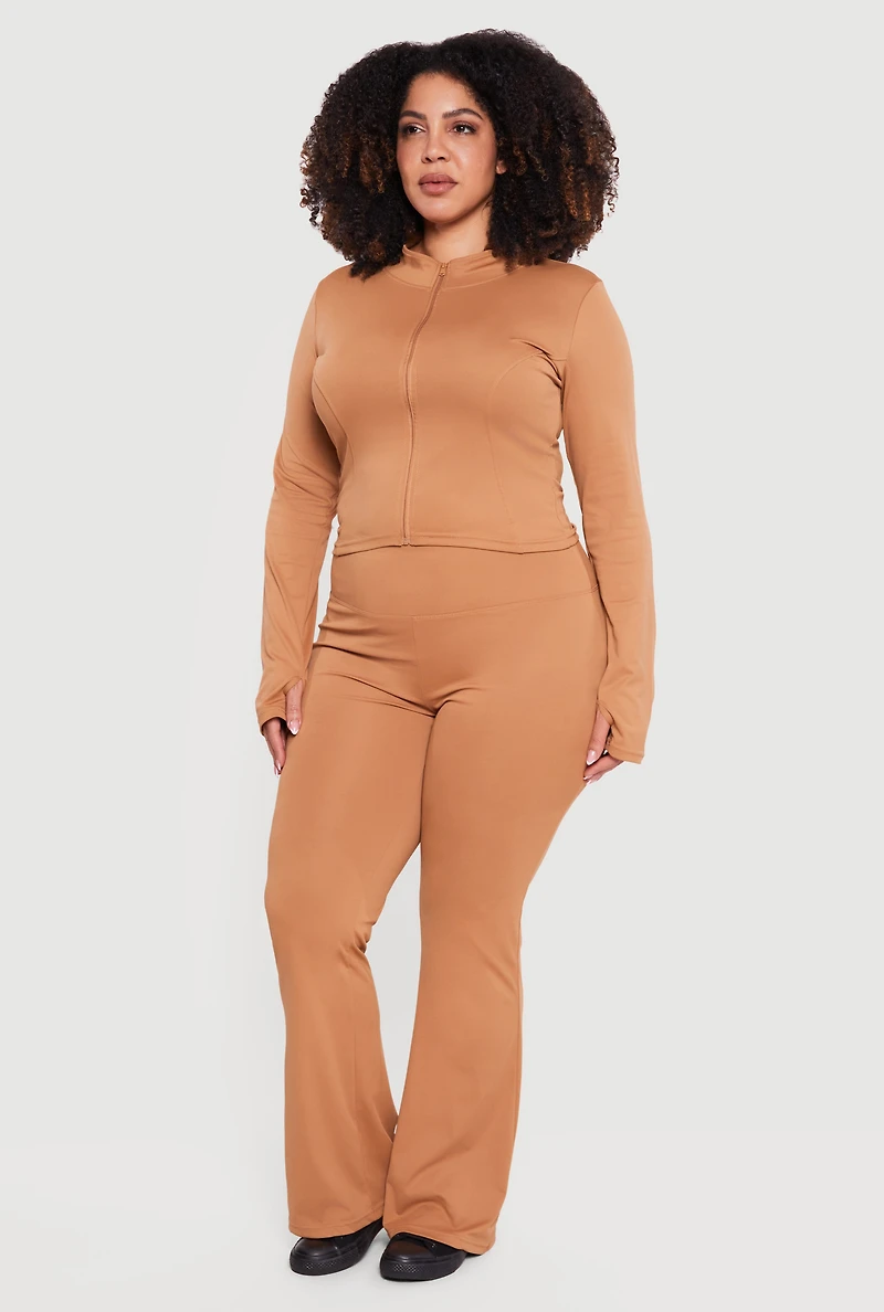 Plus Zip Front Mock Neck Active Jacket with Thumb Holes