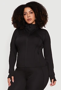 Plus Long Sleeve Zip Front Jacket with Thumb Holes