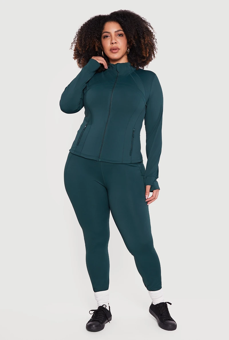 Plus Long Sleeve Zip Front Jacket with Thumb Holes