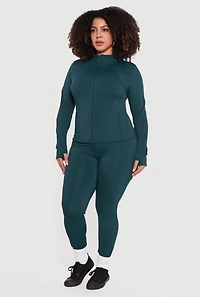 Plus Long Sleeve Zip Front Jacket with Thumb Holes