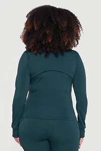 Plus Long Sleeve Zip Front Jacket with Thumb Holes