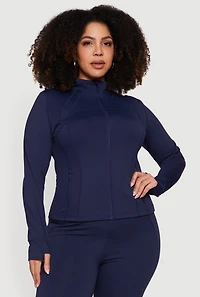 Plus Long Sleeve Zip Front Jacket with Thumb Holes